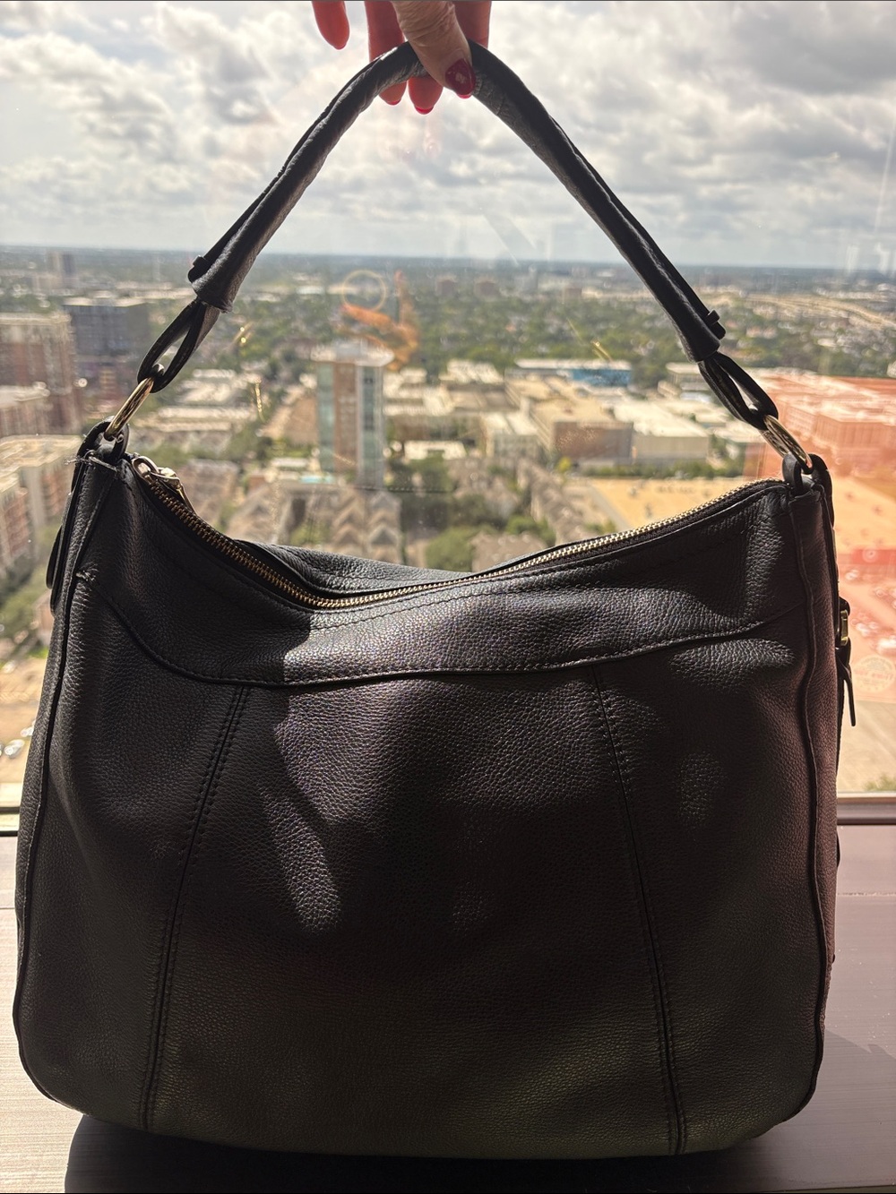 Cole Haan Black Leather Shoulder Tote with Gold Hardware